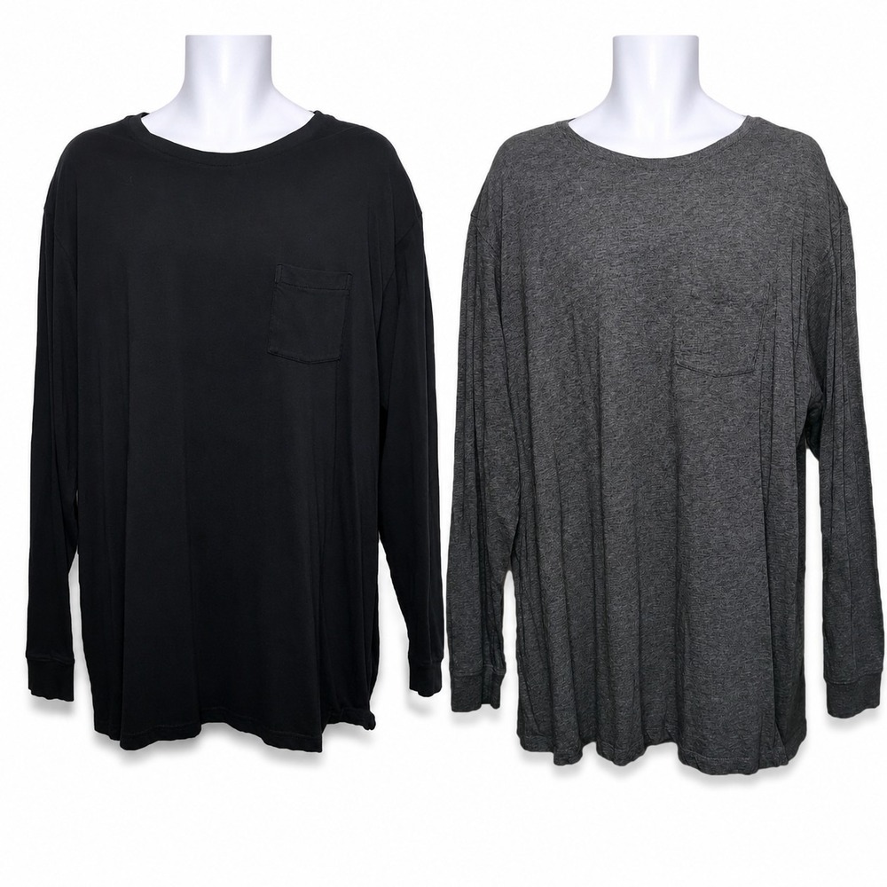 2 Roundtree & Yorke Long Sleeve‎ T-shirts Mens 2XT Gray Black Cotton Soft Washed